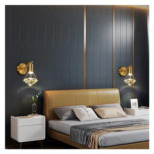 Genérico Lámpara de pared con aplique de diamante K9, luz de cobre de lujo, luz de pared interior, fondo de TV minimalista, lámpara de noche Compatible with, Candelabros