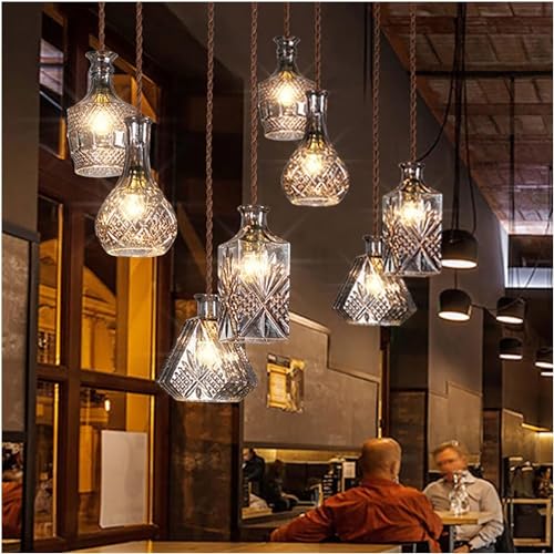 Genérico Candelabros Lámpara de araña de cristal - Lámpara de techo de araña retro Bar Sala de estar Comedor Lámpara de araña de botella de vidrio Iluminación, luz de techo
