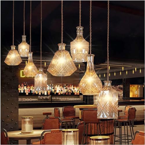 Genérico Candelabros Lámpara de araña de cristal - Lámpara de techo de araña retro Bar Sala de estar Comedor Lámpara de araña de botella de vidrio Iluminación, luz de techo