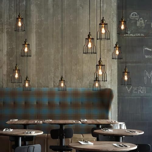 Genérico Luces colgantes, candelabro de hierro forjado, colgante de escalera retro, luz colgante LED, colgante ajustable, compatible con comedor y sala de estar, luz de techo