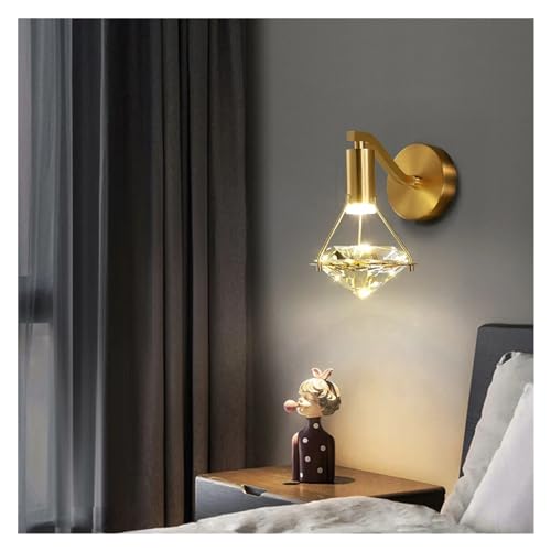 Genérico Lámpara de pared con aplique de diamante K9, luz de cobre de lujo, luz de pared interior, fondo de TV minimalista, lámpara de noche Compatible with, Candelabros