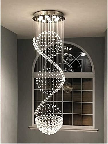 Genérico Candelabros LED de Lujo Moderno, Gran vestíbulo, candelabro de Cristal, Esfera en Espiral, candelabro de Cristal en Forma de Gota de Lluvia, Araña de Techo