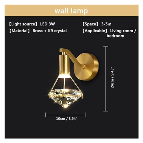 Genérico Lámpara de pared con aplique de diamante K9, luz de cobre de lujo, luz de pared interior, fondo de TV minimalista, lámpara de noche Compatible with, Candelabros