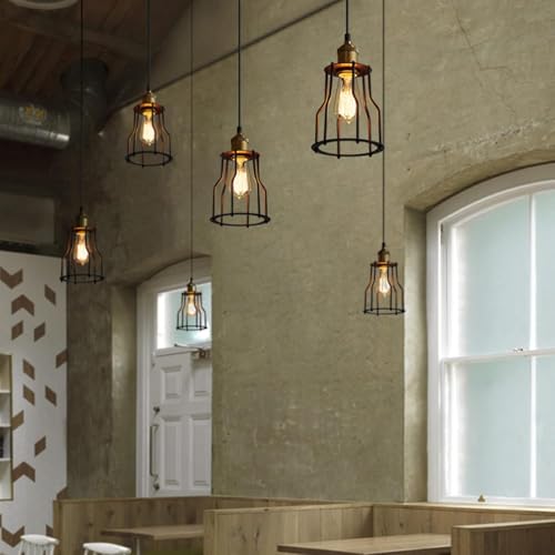 Genérico Luces colgantes, candelabro de hierro forjado, colgante de escalera retro, luz colgante LED, colgante ajustable, compatible con comedor y sala de estar, luz de techo